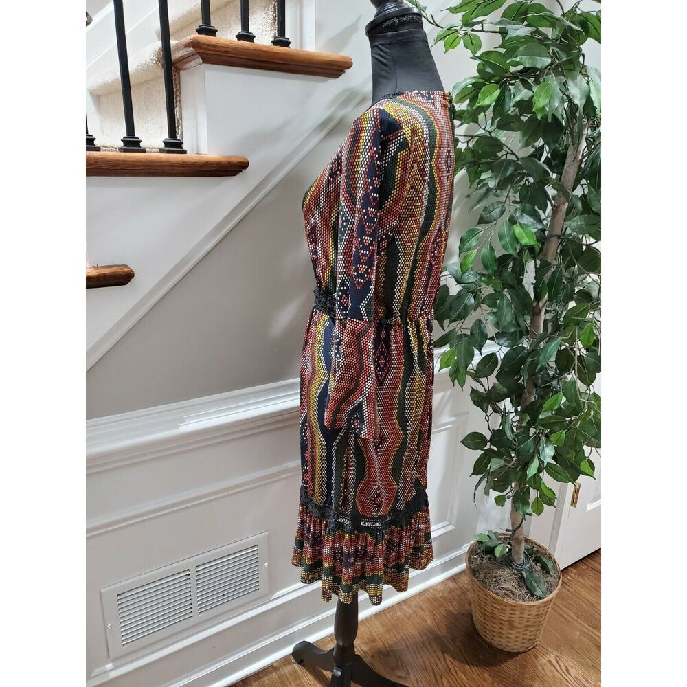 NewYork & Co. Women Multicolor Polyester V-Neck Long Sleeve Knee Length Dress XS - Picture 7 of 12